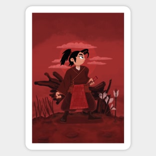 FEMALE SAMURAI IN RED DIGITAL PAINTING Sticker